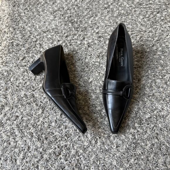 VTG Paul Green Leather Low Kitten Heel Pumps Black Y2K 90s Pointed Toe US 6 - Picture 1 of 12